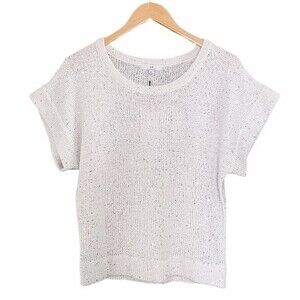 NWT Halston Sweater Short Sleeve White Sequins Chunky Knit Pullover Size Medium